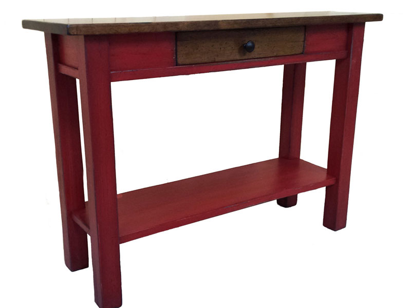 Hallway Table / Red Side Table / Antique Red / Pine Sofa Table / Rustic Pine Console Table
